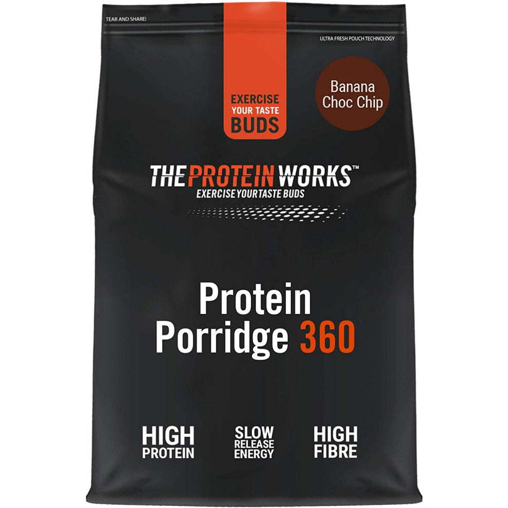 THE PROTEIN WORKS High Protein Porridge 360 | Low Sugar Breakfast | Added Vitamins | Low GI, Wholegrain Oats | High Fibre | Banana Choc Chip | 500 g