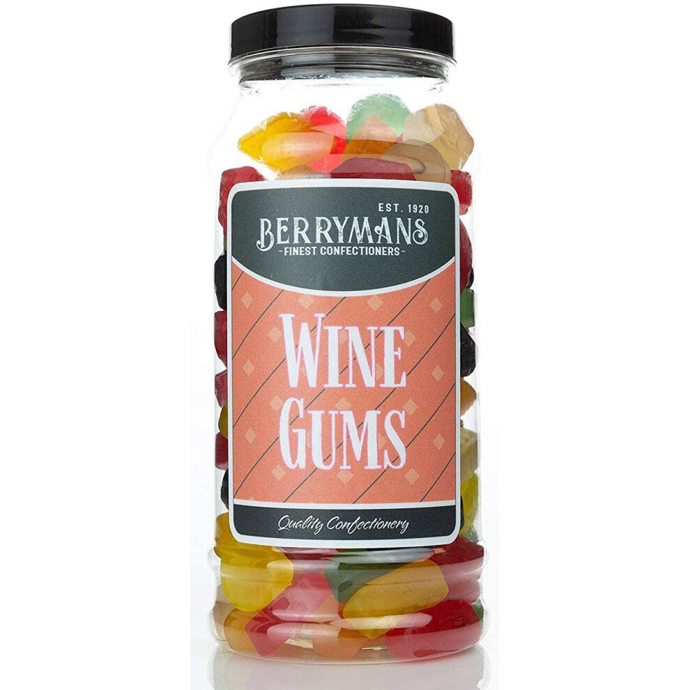 Original Wine Gums Retro Sweets Gift Jar by Berrymans Sweet Shop - Classic Sweets, Traditional Taste.