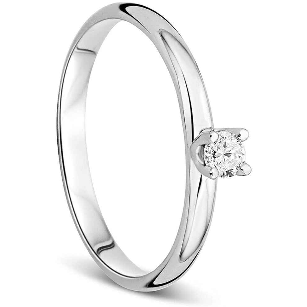 Orovi Woman Solitaire Engagement Ring 9 ct - 375 White Gold With Diamond Brilliant Cut 0.1 ct