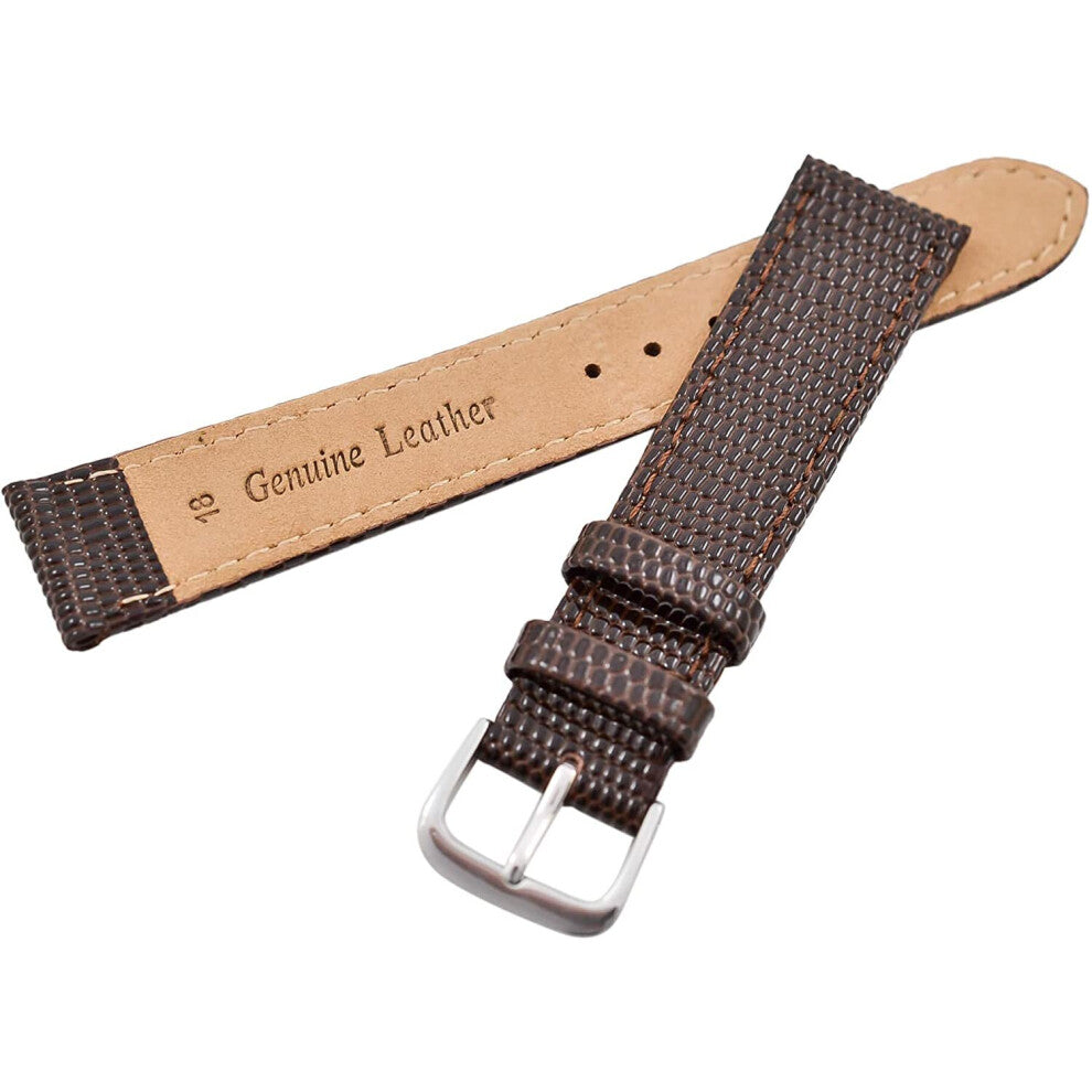 Genuine Leather Lizard Grain Brown Black Wrist Watch Strap Band Steel 14 16 18 20mm