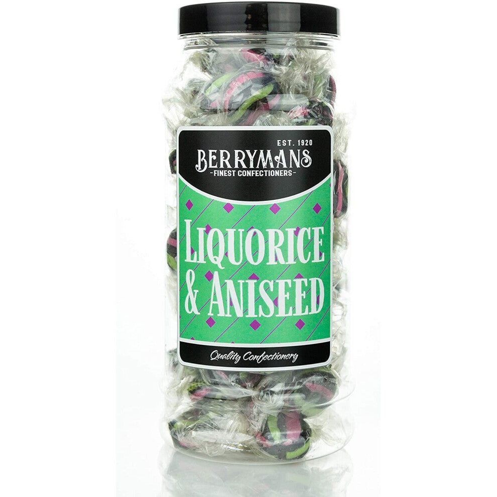 Original Liquorice & Aniseed Retro Boiled Sweets Gift Jar by Berrymans Sweet Shop - Classic Sweets, Traditional Taste.