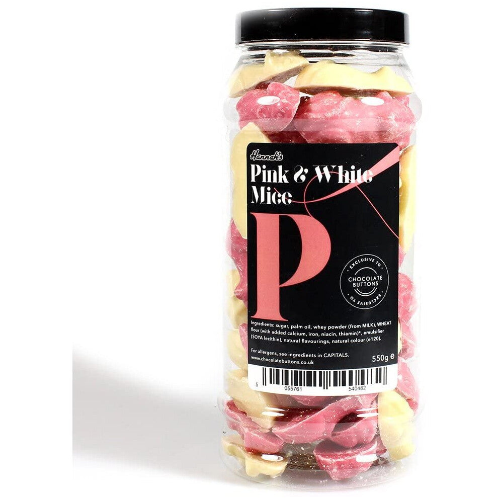 Traditional Pink and White Mice Gift Jar from The A-Z Retro Sweet Shop Collection