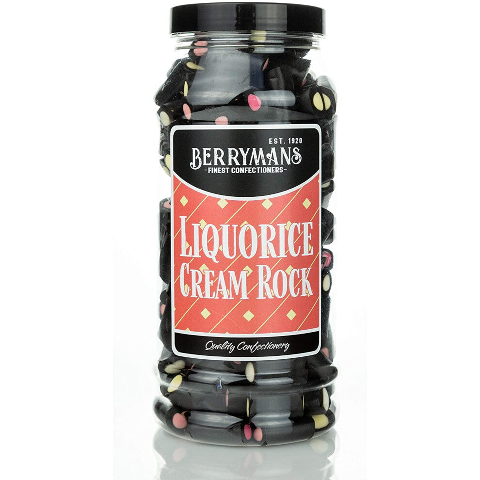 Original Liquorice Cream Rock Retro Sweets Gift Jar by Berrymans Sweet Shop - Classic Sweets, Traditional Taste.