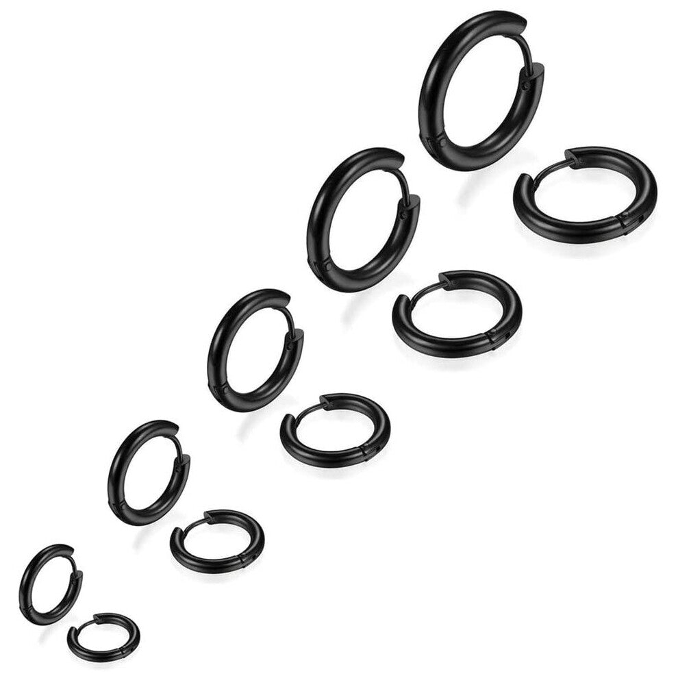 5 Pairs Stainless Steel Hinged Huggie small Hoop Earrings for Men Women, Men Earrings Hoop Black Set, Jewellery Women Earrings Hoops Black Earrings
