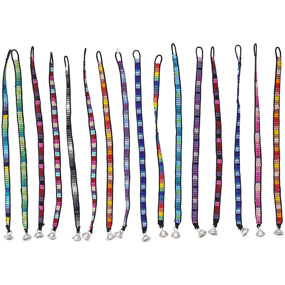 Cupcakes & Cartwheels Pack of 6 Multi Colour Stripe Glass Beaded Girls Bracelets | 6 Selected at Random | Party Bags Costume Jewellery | Colourful