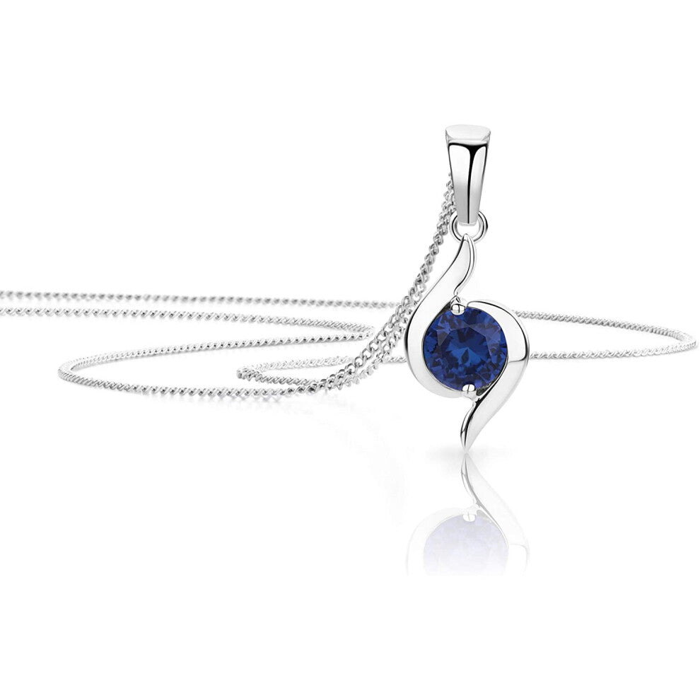 Orovi Woman Necklace-Pendant with Chain 9 ct -375 White Gold and Created Sapphire 0.7ct Chain 45 cm