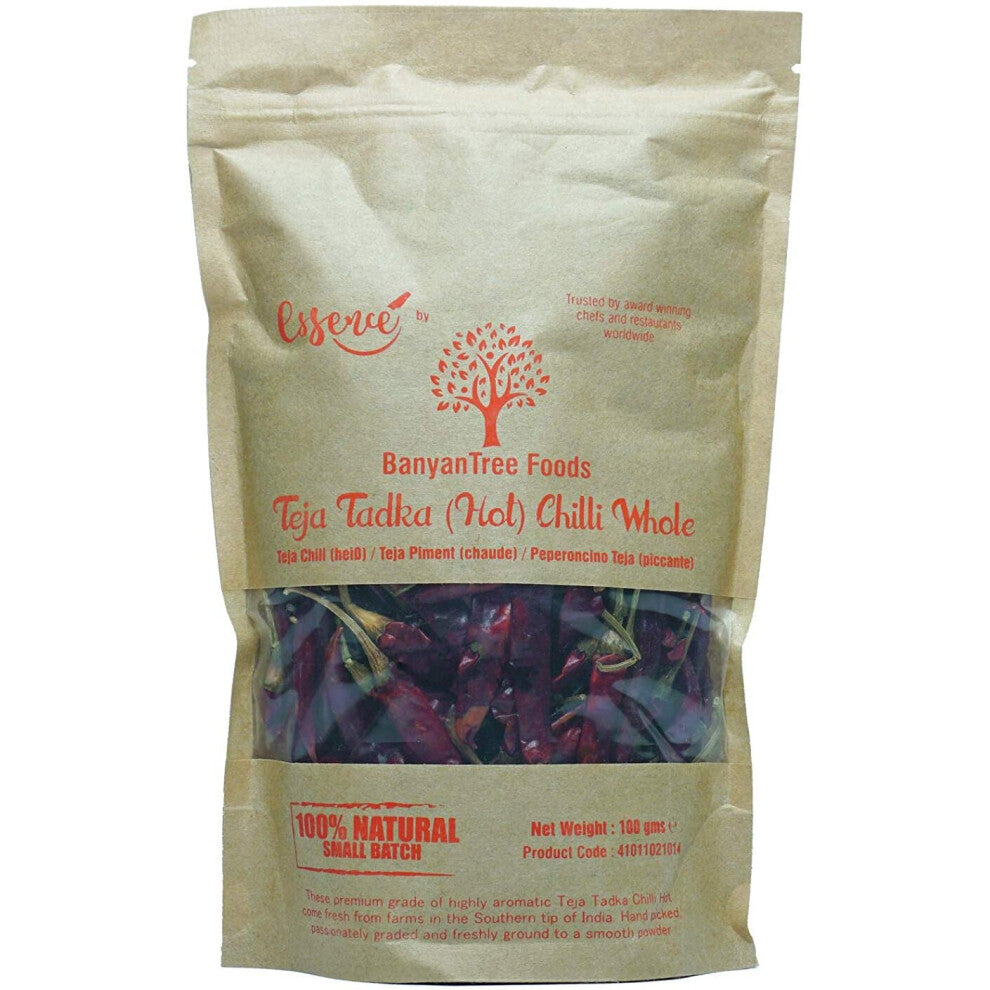 BanyanTree Foods Teja Hot Chilli Whole 100g ~ All Natural, Indian Origin | No Color | Gluten Free Ingredients | Vegan | Non-GMO | No Salt or