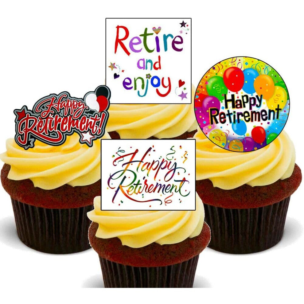 Made4You Happy Retirement - Edible Cupcake Toppers - Stand-up Wafer Cake Decorations (12)