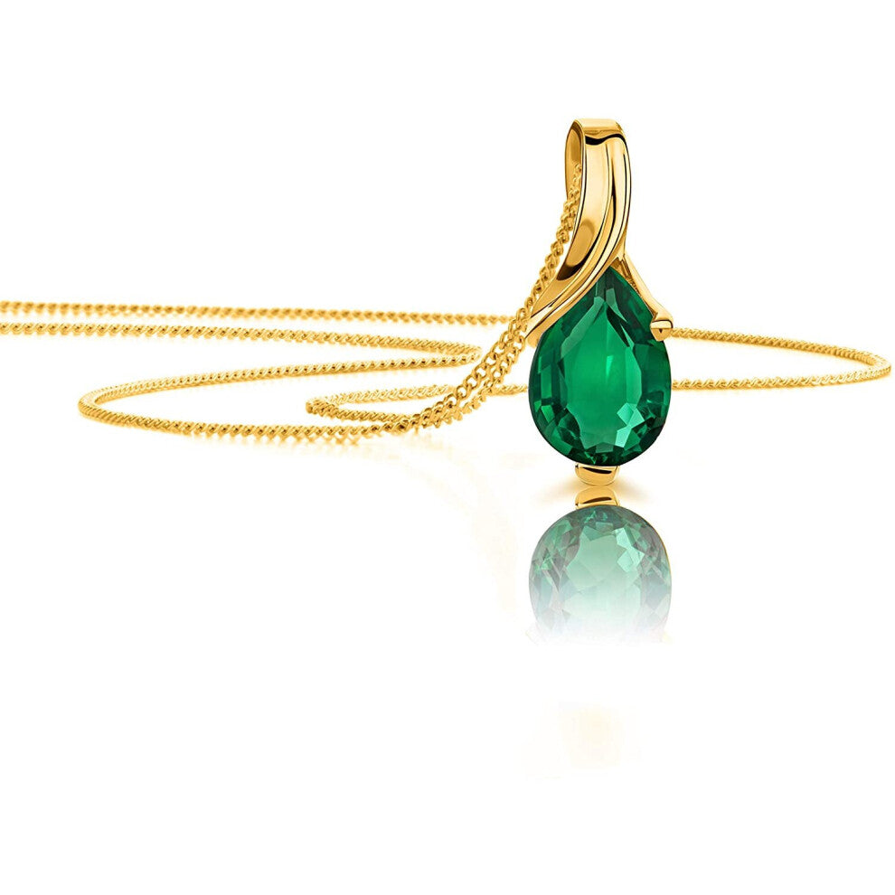 Orovi Woman Necklace-Pendant with Chain 9 ct -375 Yellow Gold And Created Emerald 0.89ct Chain 45 Cm