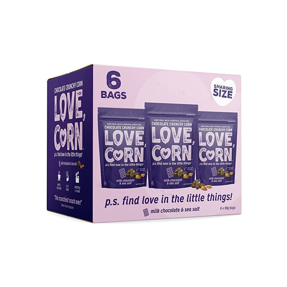 Love Corn Crunchy Corn Milk Chocolate & Sea Salt 90g (Pack of 6)