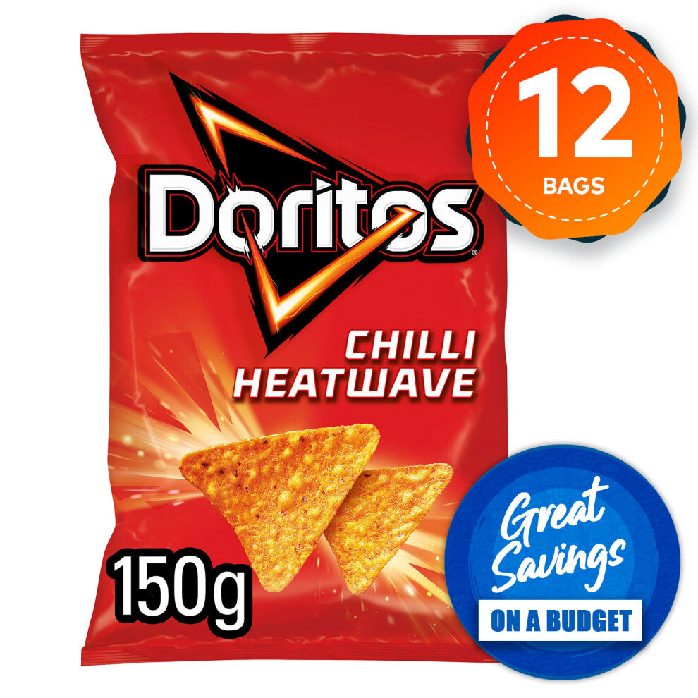 12 x Doritos Chilli Heatwave Tortilla Chips Snacks Sharing Bags 150g