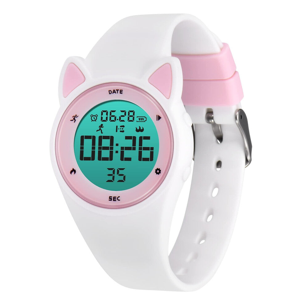 (White) Children Digital Watch Kids Waterproof Sports Watches Fitness Tracker With Pedometer