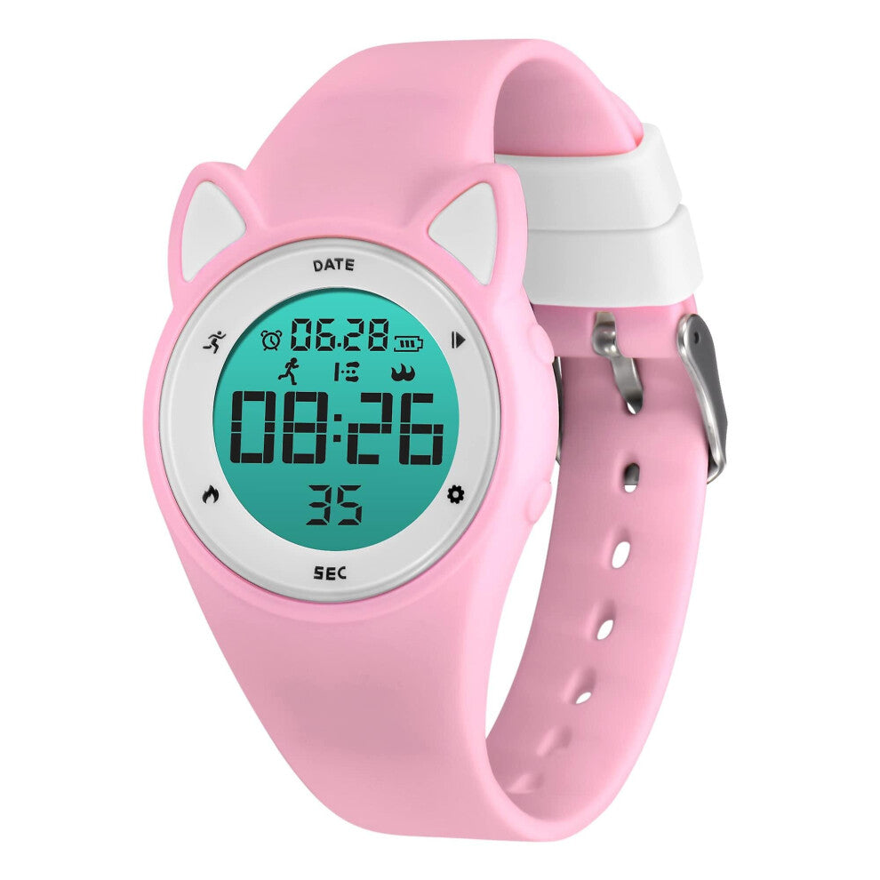 (Pink) Children Digital Watch Kids Waterproof Sports Watches Fitness Tracker With Pedometer