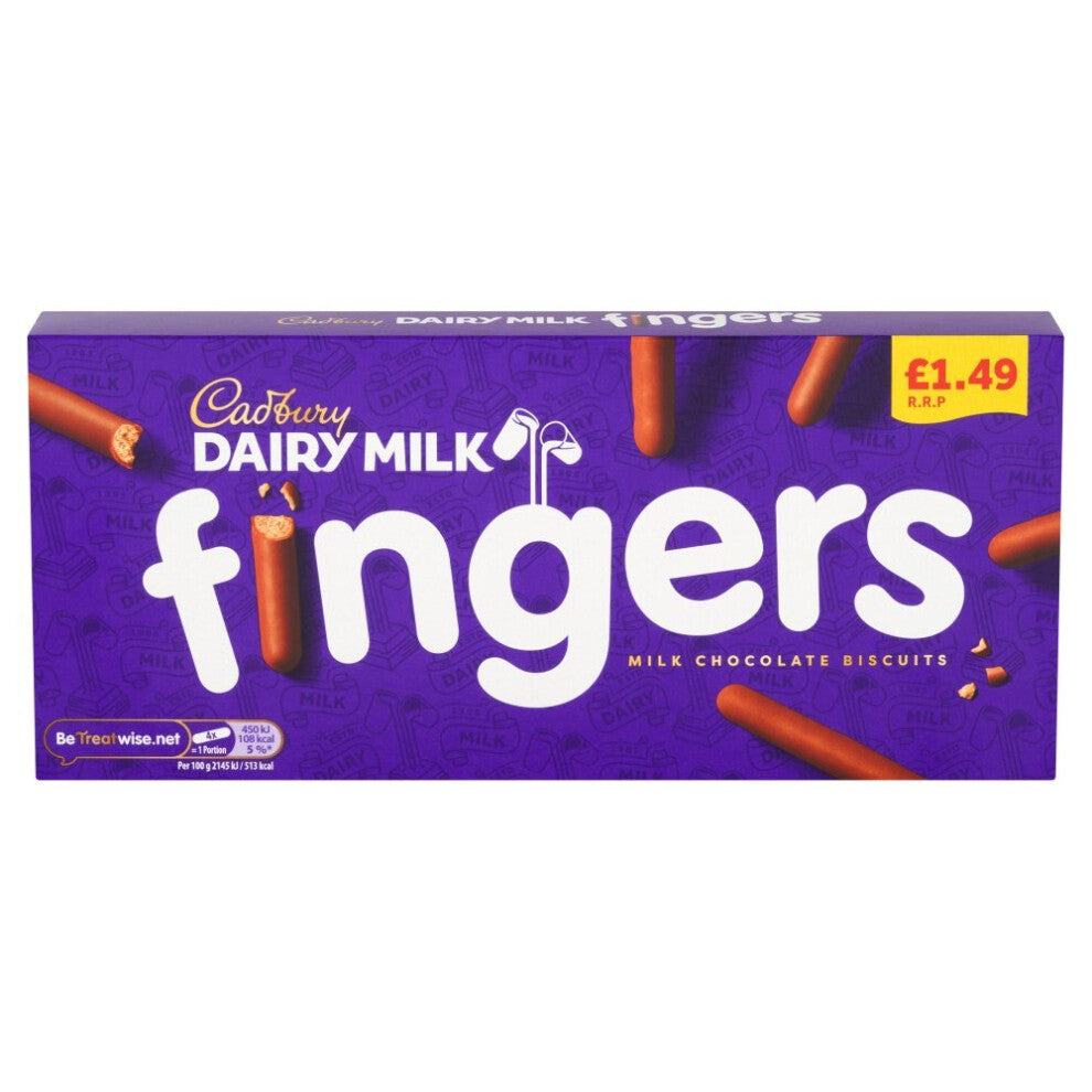Cadbury Fingers 114g (Pack of 12) – Milk Chocolate Covered Biscuits, Suitable for Vegetarians