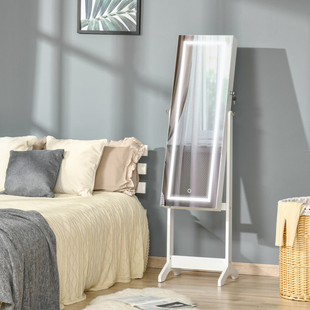 HOMCOM Mirrored Jewellery Cabinet W- LED Light Lockable Jewellery Armoire White