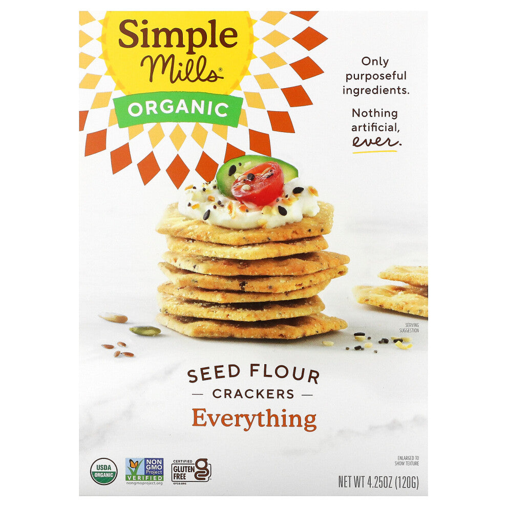 Simple Mills, Organic Seed Flour Crackers, Everything, 4.25 oz (120 g)