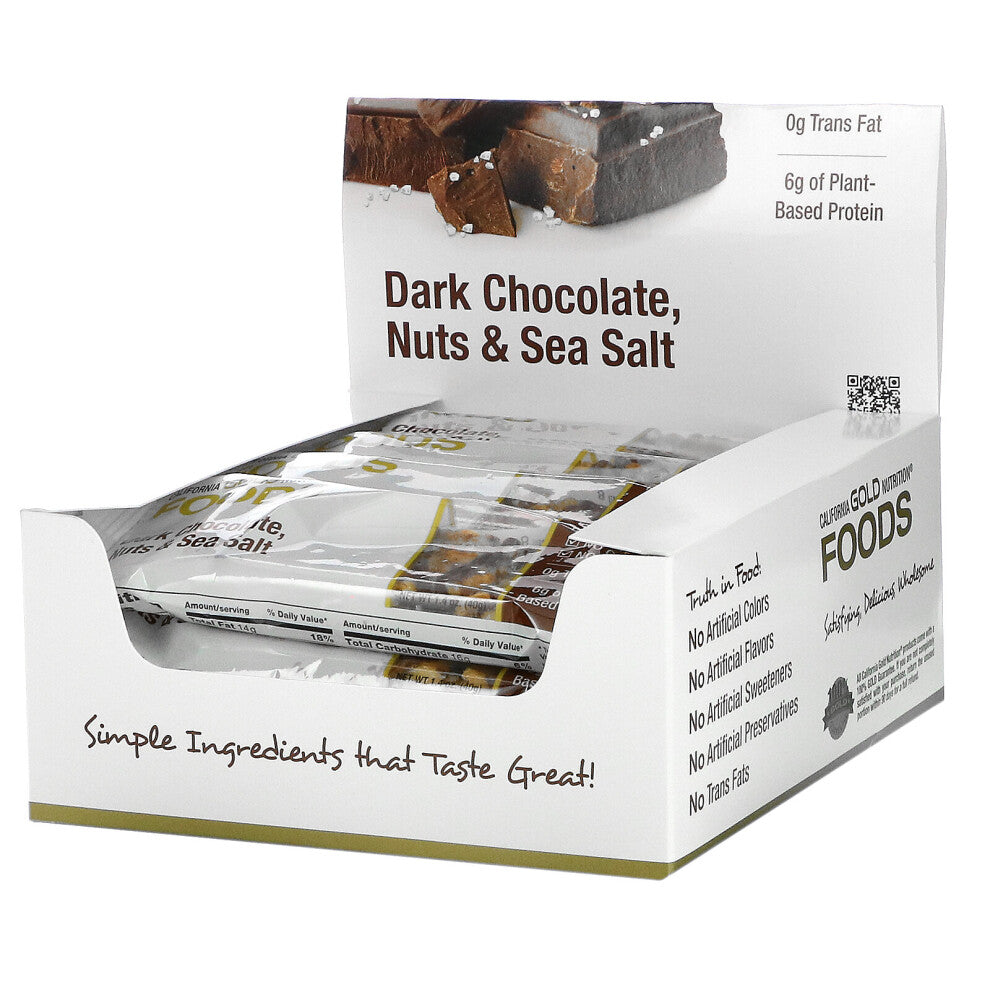 California Gold Nutrition, Foods, Dark Chocolate, Nuts & Sea Salt Bars, 12 Bars, 1.4 oz (40 g) Each