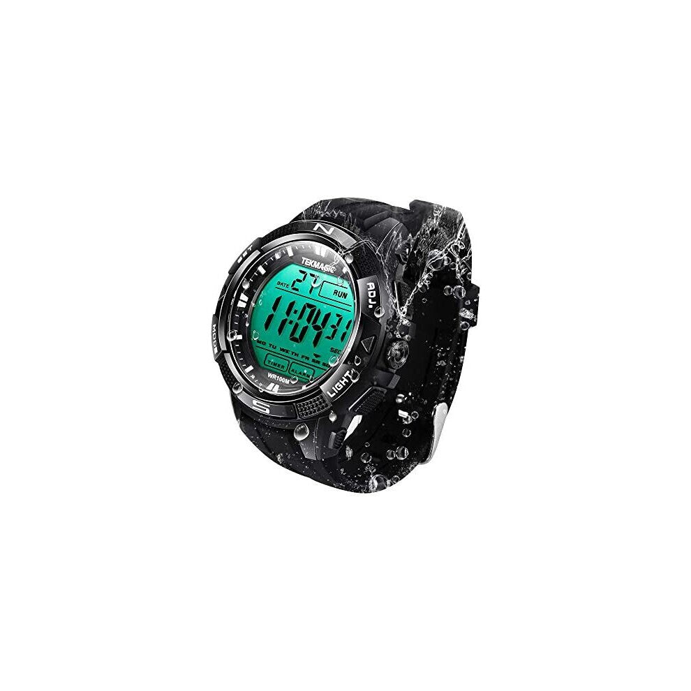 10 ATM Water Resistant Digital Sports Diving Watch with Alarm and Stopwatch Functions, Support Dual Time Zone Display, Timer Count Down, 12-24 Hour