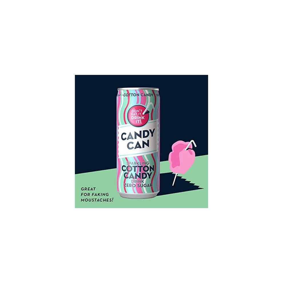 Candy Can Sparkling Cotton Candy Soda (12-Pack) - Zero Sugar,
