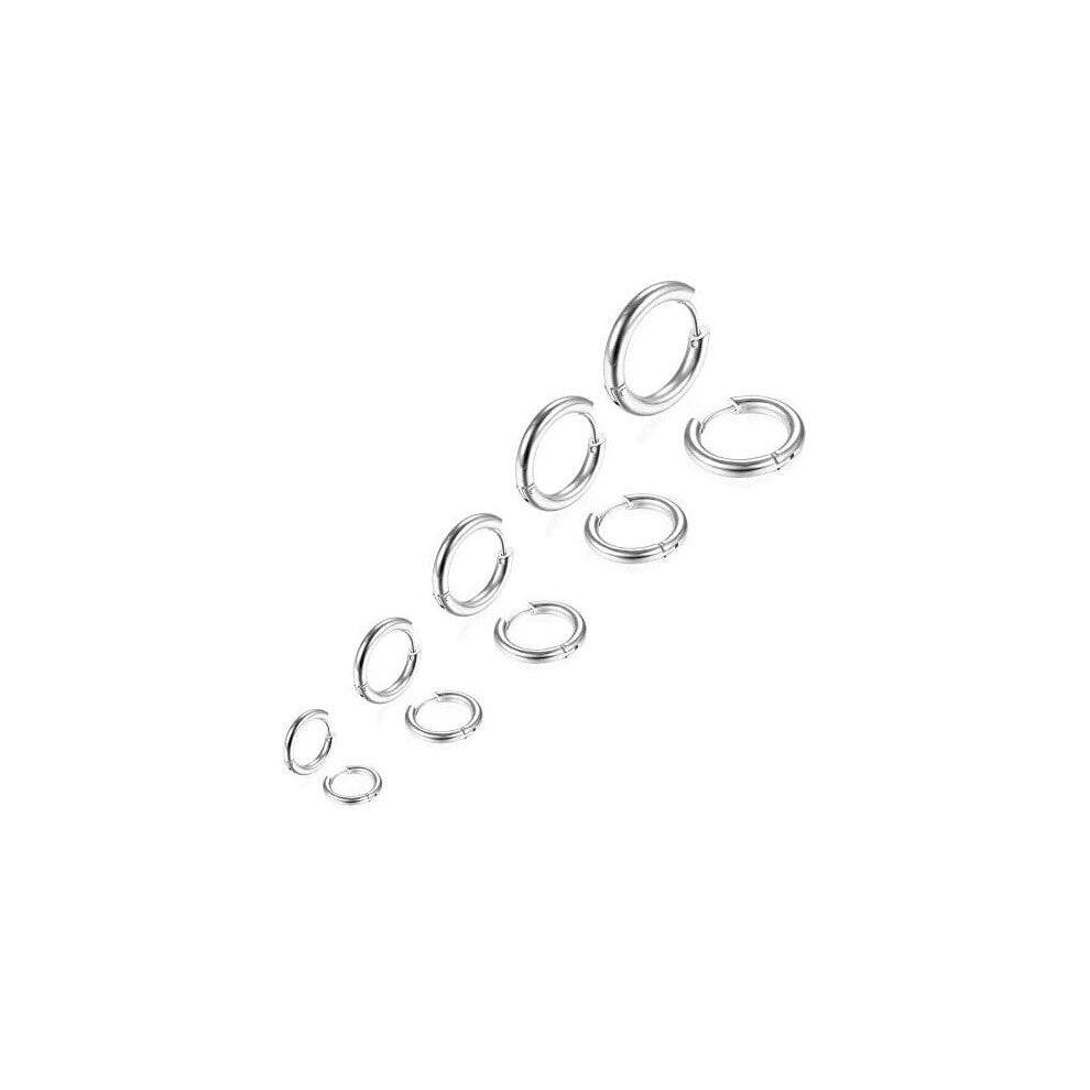 5 Pairs Set Stainless Steel Huggie Hinged Hoop Earrings for Men Women, Men Earrings Hoops Silver, Silver Earrings Men Women Earrings Hoops, Small