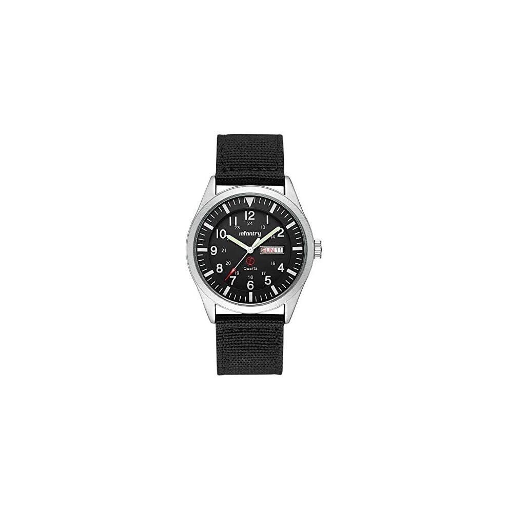 Infantry Mens Analogue Military Watch Tactical Army Outdoor Sport Field Wrist Watches for Men Waterproof Date Day Work Wristwatch with Black Nylon