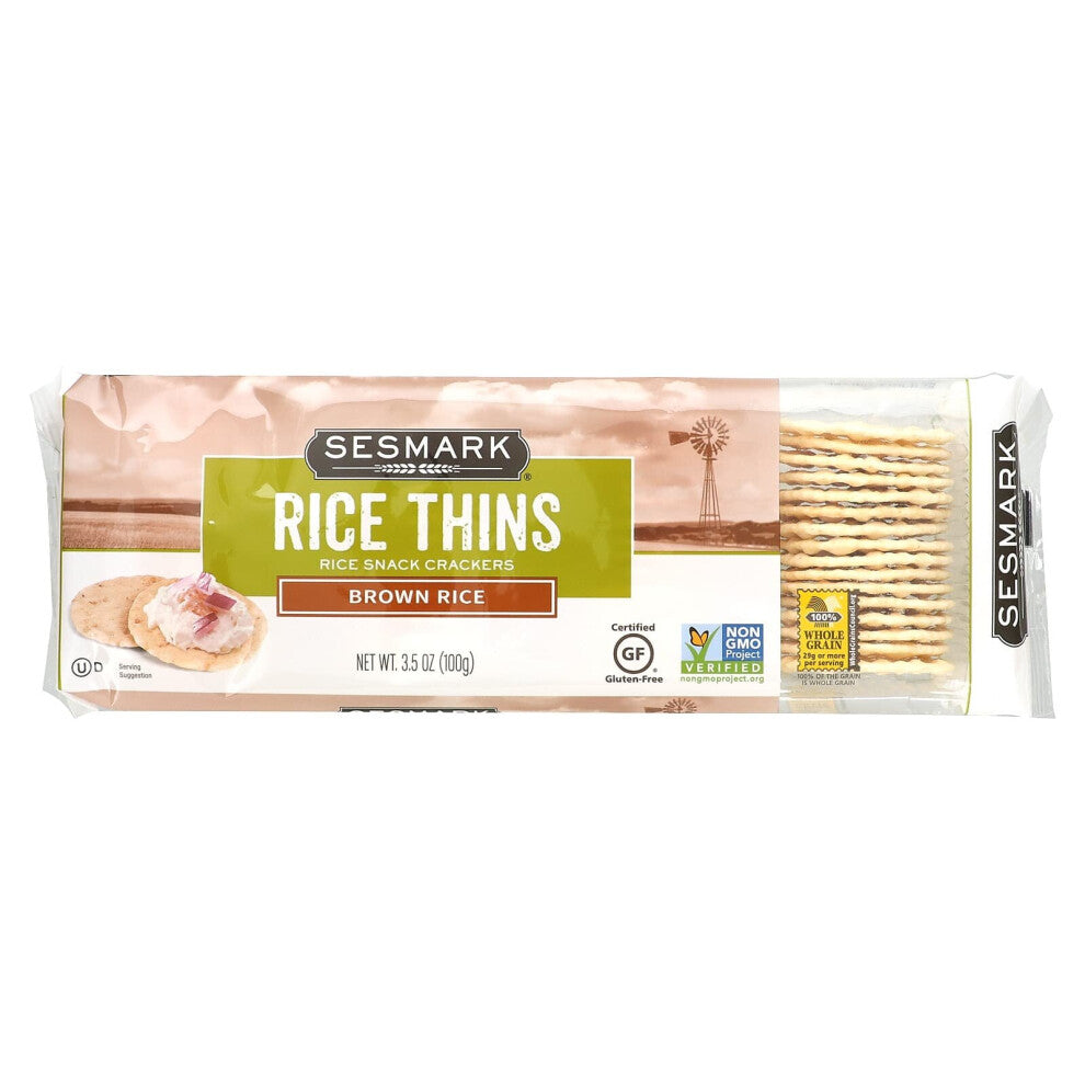 Sesmark, Rice Thins, Rice Snack Crackers, Brown Rice, 3.5 oz (100 g)