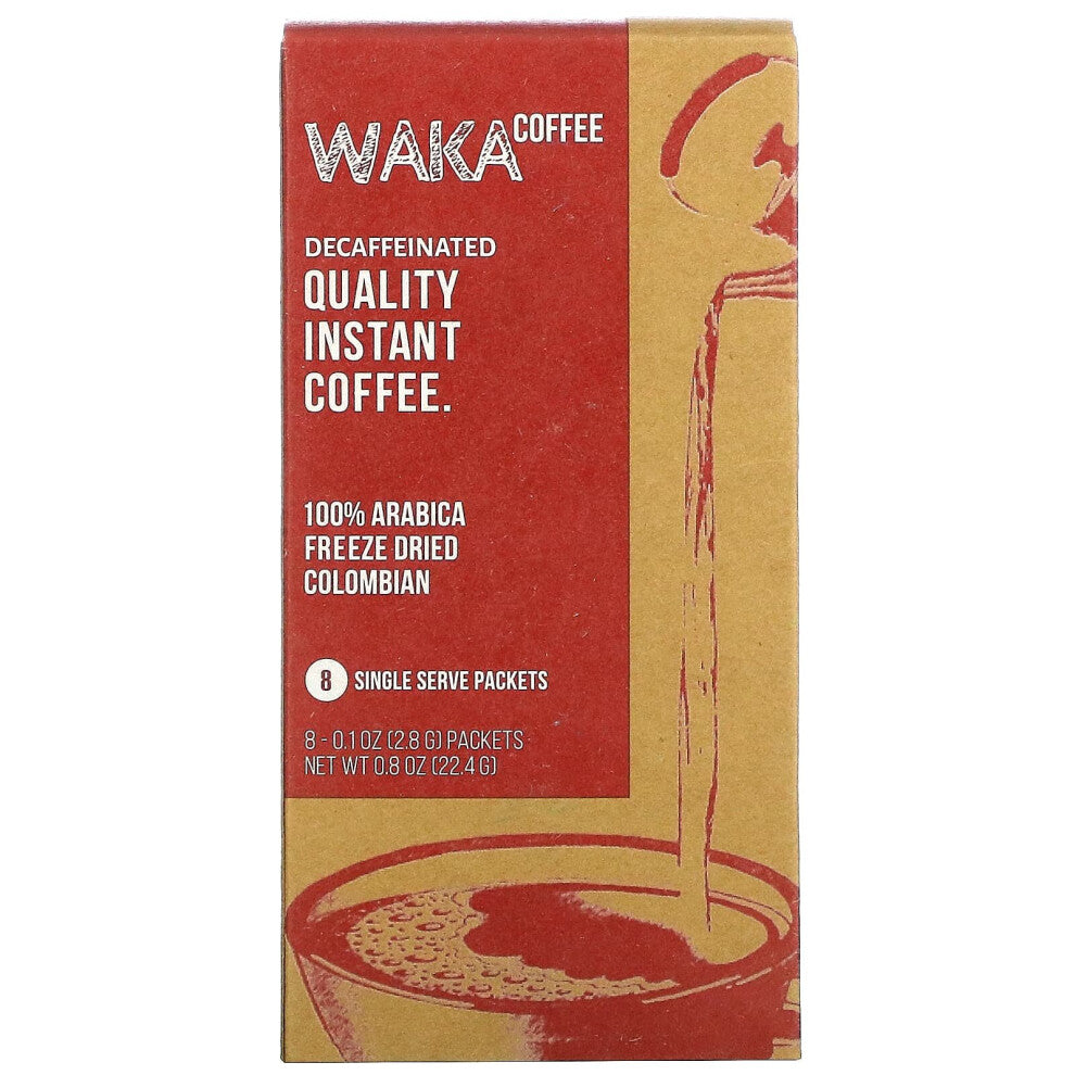 Waka Coffee, 100% Arabica Instant Coffee, Colombian, Medium Roast, Decaffeinated, 8 Packets, 0.1 oz (2.8 g) Each