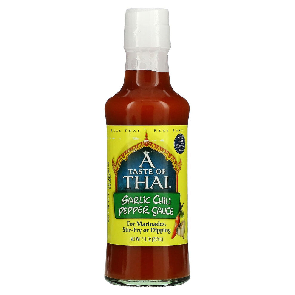 A Taste Of Thai Garlic Chili Pepper Sauce, 7 fl oz (207 ml) - Non-GMO & Gluten Free, Great for Marinades, Stir-Fry & Dipping