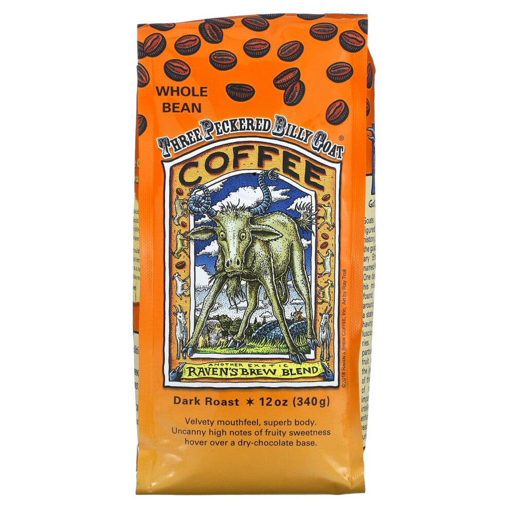 Raven's Brew Coffee, Three Peckered Billy Goat Coffee, Whole Bean, Dark Roast, 12 oz (340 g)