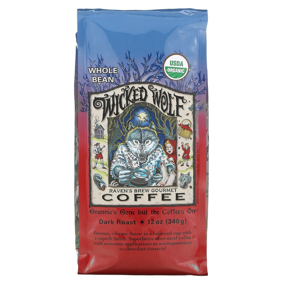 Raven's Brew Coffee, Organic Wicked Wolf Coffee, Whole Bean, Dark Roast, 12 oz (340 g)