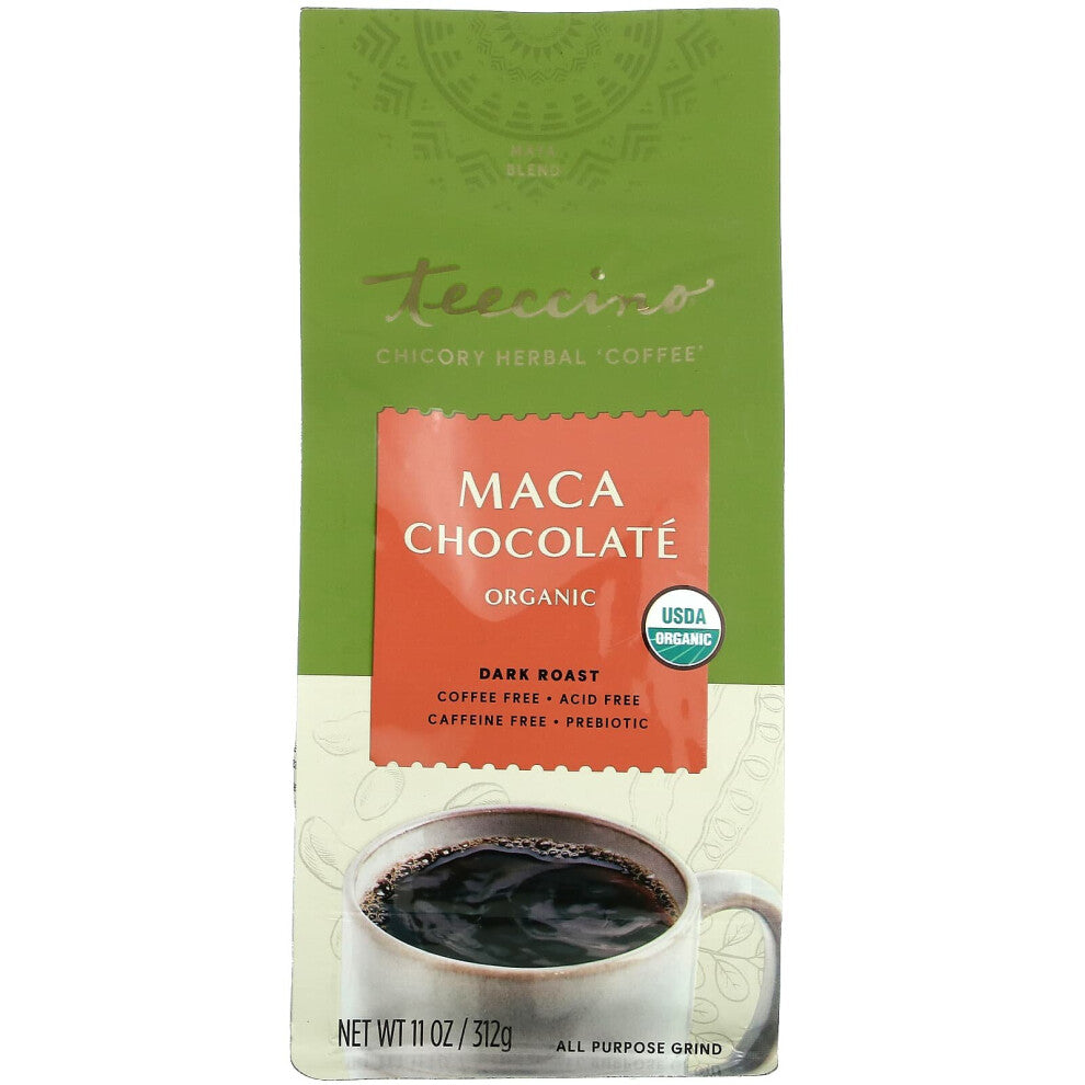 Teeccino, Organic Chicory Herbal Coffee, Maca Chocolate, Dark Roast, Caffeine Free, 11 oz (312 g)