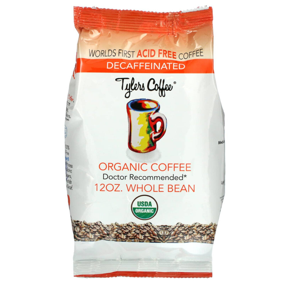 Tylers Coffees, Organic Coffee, Whole Bean, Decaffeinated, 12 oz