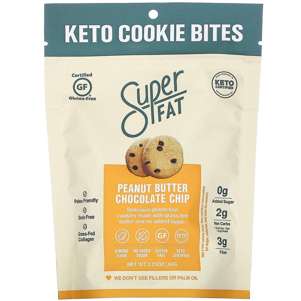SuperFat, Keto Cookie Bites, Peanut Butter Chocolate Chip, 2.25 oz (64 g)