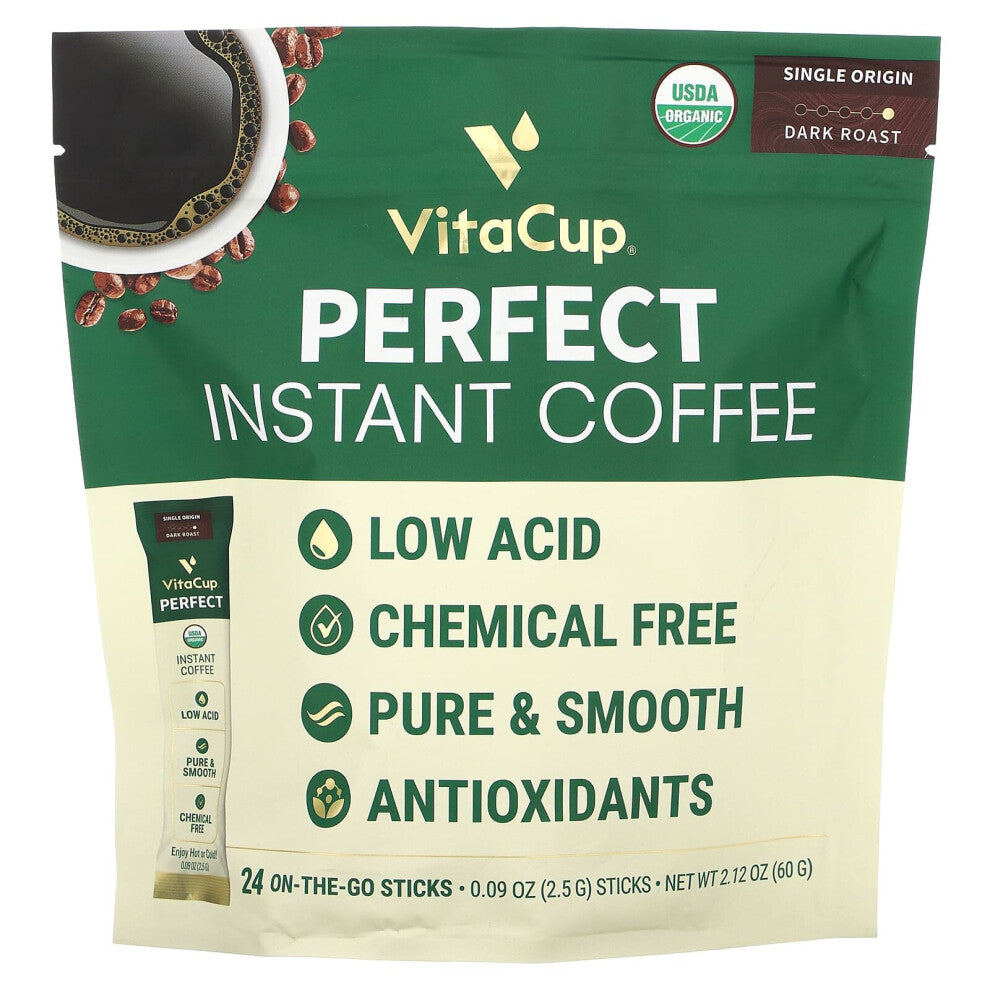 VitaCup, Perfect Instant Coffee, Dark Roast, 24 On-The-Go Sticks, 0.09 oz (2.5 g) Each