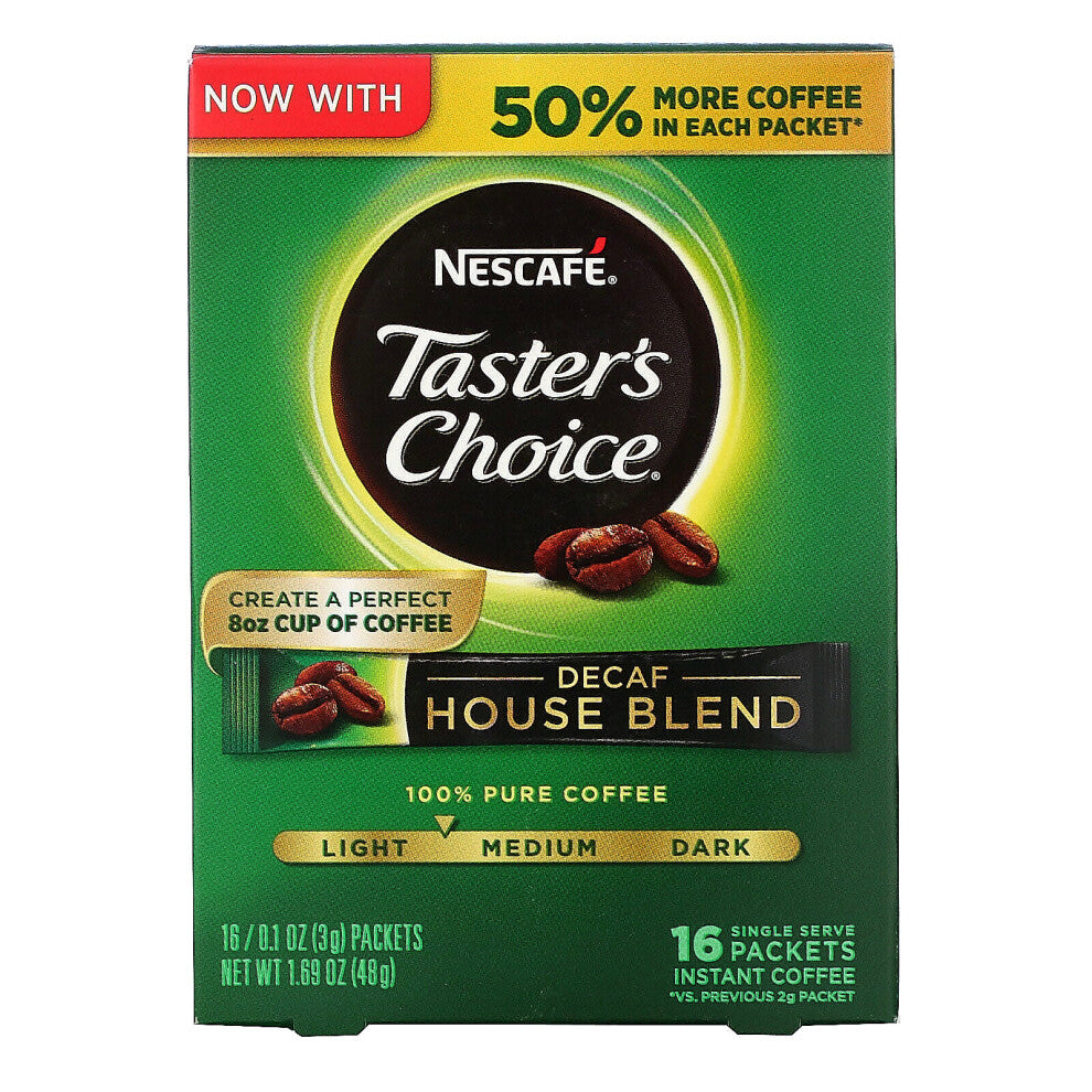 Nescafé Taster's Choice Decaf House Blend Instant Coffee, 16 Single-Serve Packets (3 g each)