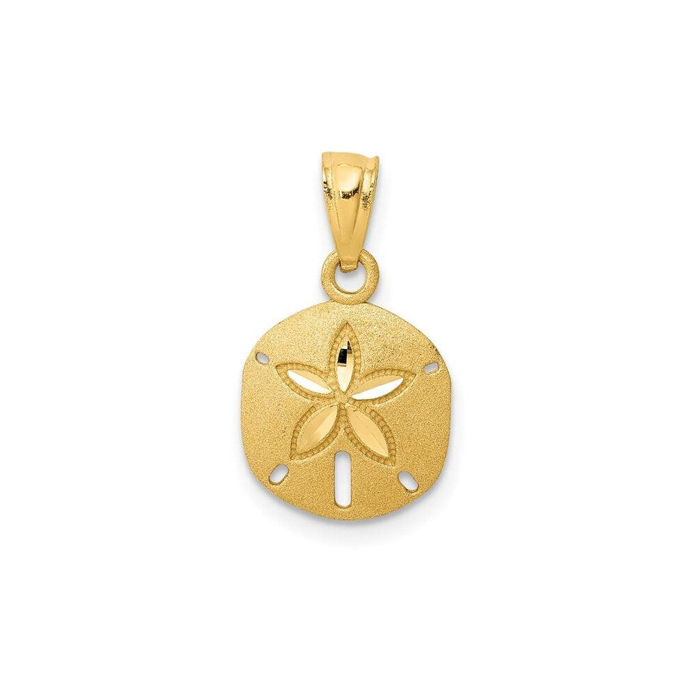 Quality Gold K6069 14K Yellow Gold Satin Diamond-Cut Sand Dollar Pendant