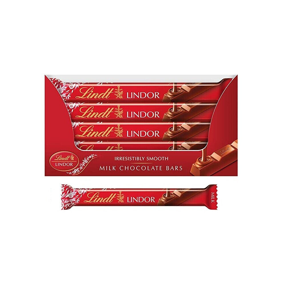 Lindt LINDOR Milk Chocolate Bars 38 g – Pack of 24, Irresistibly Smooth, Melt-In-Your-Mouth Treats