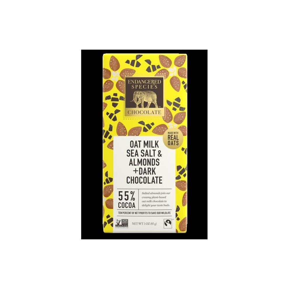 Endangered Species 00356713 3 oz Oat Milk Sea Salt & Almonds Dark Chocolate - Pack of 12