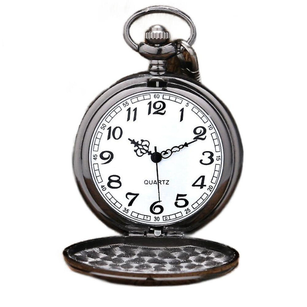 Black Glossy Arabic Numerals Mechanical Pocket Watch With Fob Chain, Simple Classic