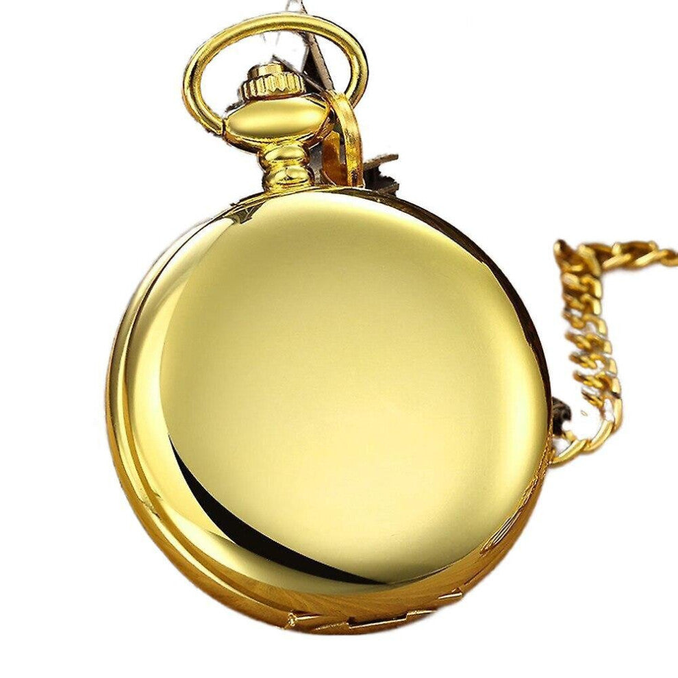 Gold Glossy Single Open Digital Mechanical Pocket Watch With Chain, Classic Vintage