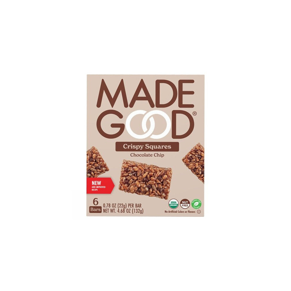 MadeGood Organic Crispy Squares Gluten Free Chocolate Chip -- 6 Bars