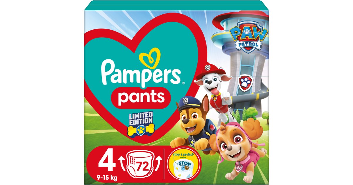 Pampers Pantalones Paw Patrol Pañales desechables pull-up talla 4 9-15 kg 72 piezas
