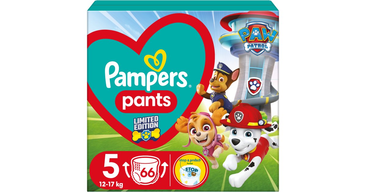 Pampers Pantaloni Paw Patrol marimea 5 scutece de unica folosinta 12-17 kg 66 bucati