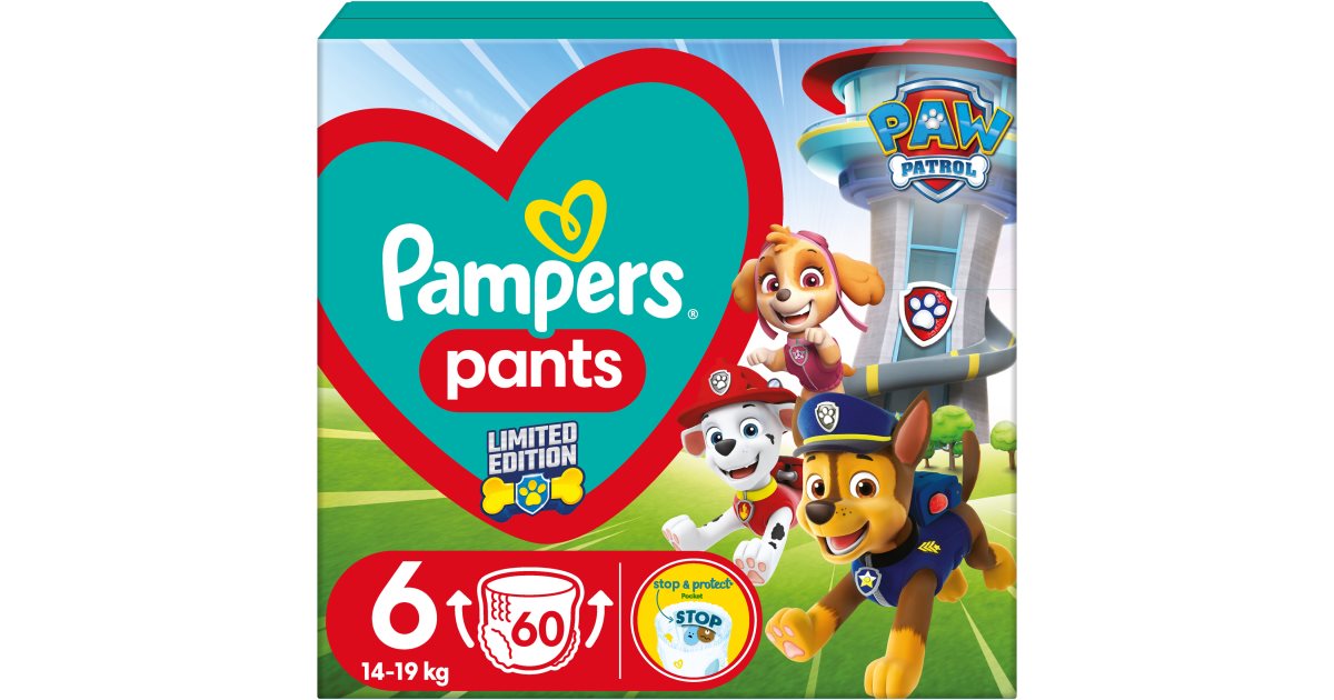 Pampers Pantalon Paw Patrol couches jetables taille 6 14-19 kg 60 pièces