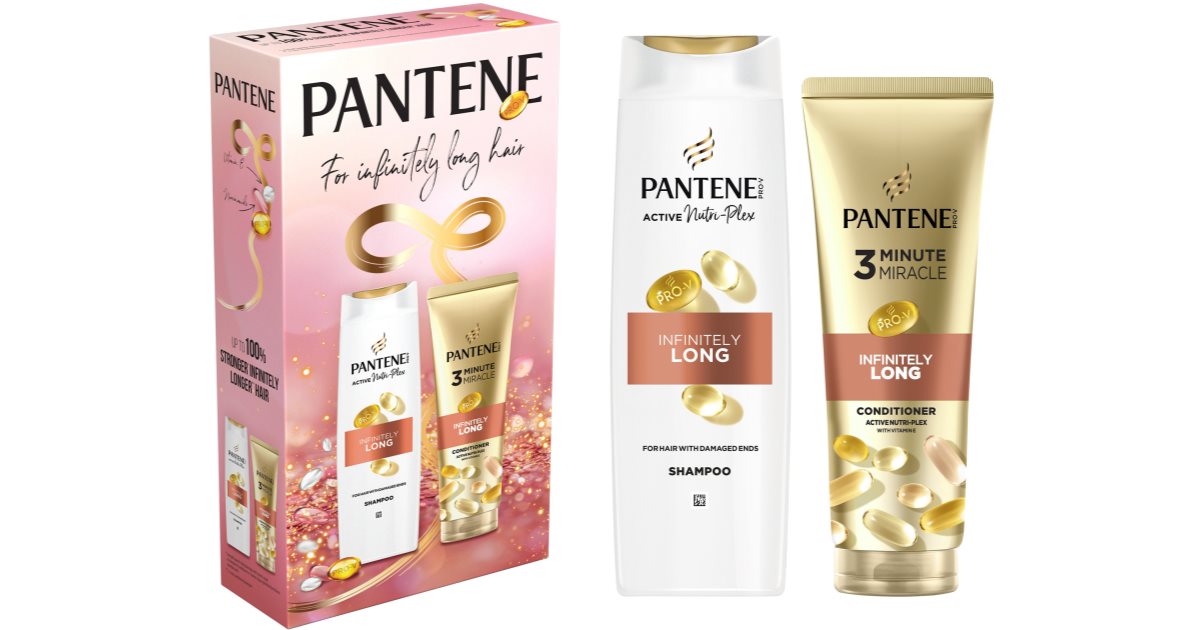 Pantene Til uendeligt langt hår Gavesæt til kvinder Nærende shampoo til langt hår 400ml + regenererende balsam til svagt og beskadiget hår 220ml