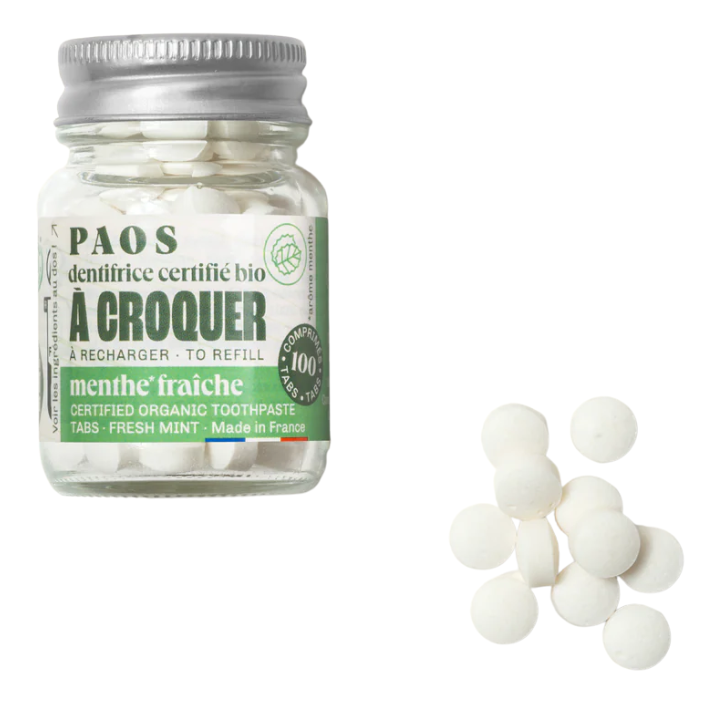 Organiczna pasta do zębów do żucia z certyfikatem PAOS - Organiczna świeża mięta - 100 tabletek