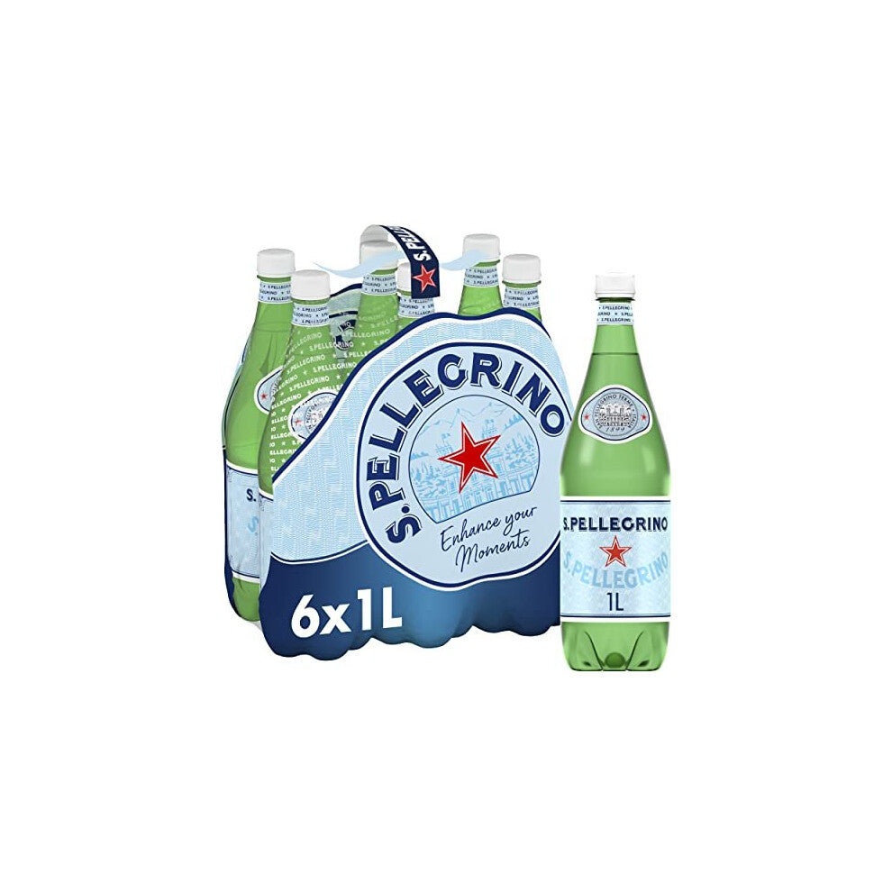 San Pellegrino Sparkling Natural Mineral Water 6x1L - Naturally carbonated with fine mid-sized bubbles, perfect for meals and moments