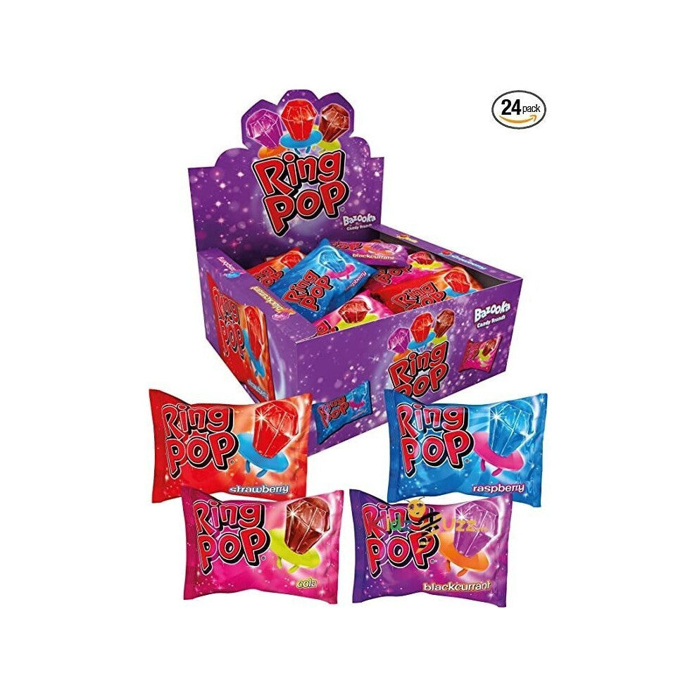 24 Bazooka Candy Ring Pop Individually Wrapped Fruit Lollipop 0.24kg