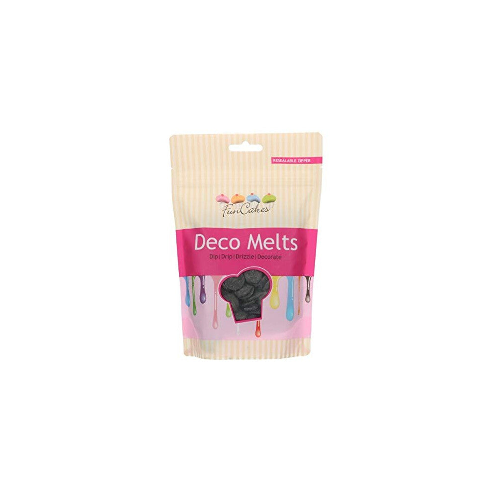 FunCakes Deco Melts Black - Dip, Drip, Drizzle and Decorate Melt in The Microwave and Pour in Every Shape Make Candy, Drip Cakes, Lollipops and