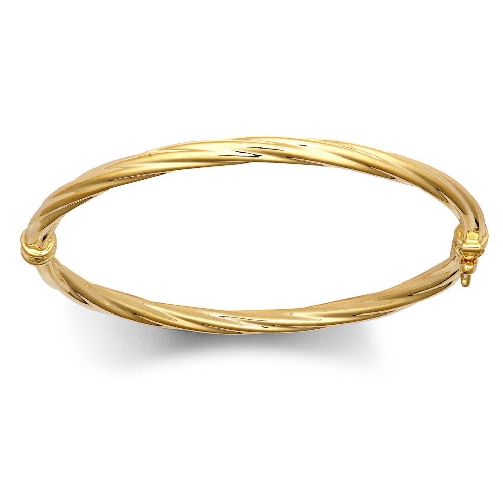 Jewelco London Ladies 9ct Yellow Gold Liquorice Candy Twist 4mm Bangle Bracelet - JBG349